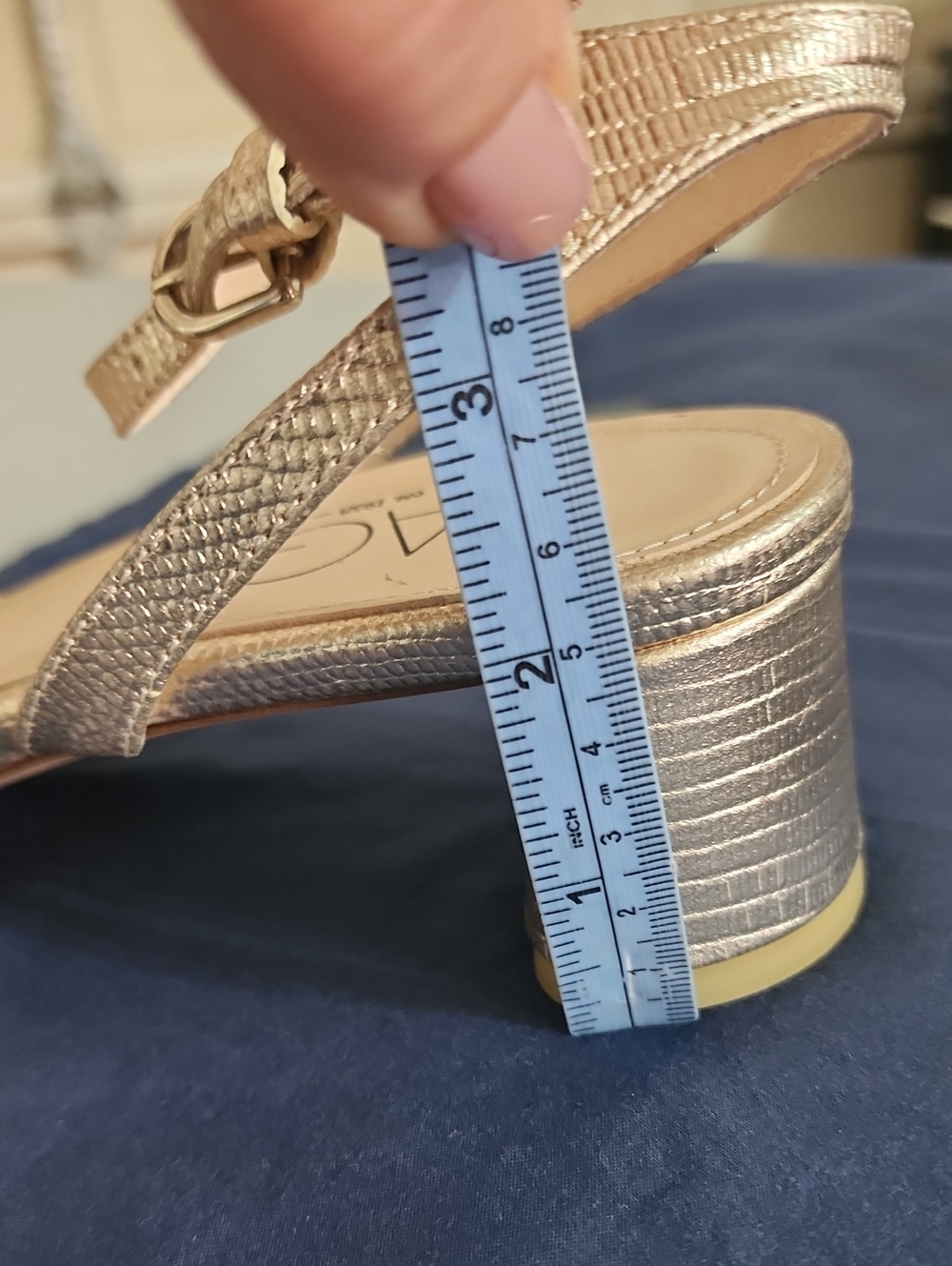 AGL Gold Metallic Block Heel Sandals Ankle Strap Designer Italy Size 10 - Picture 12 of 12